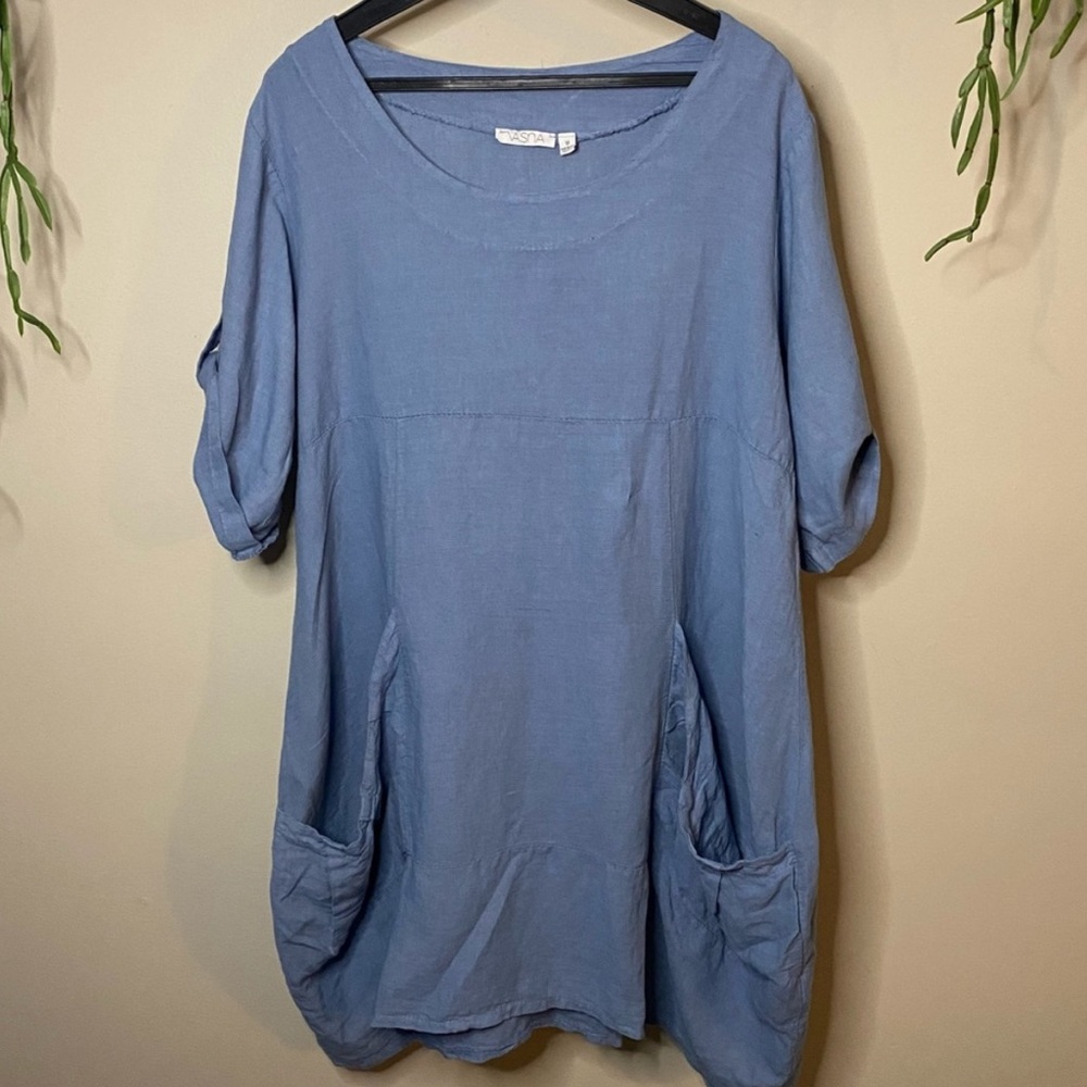 Vasna 100% Linen Dress 1X Made in Italy Blue